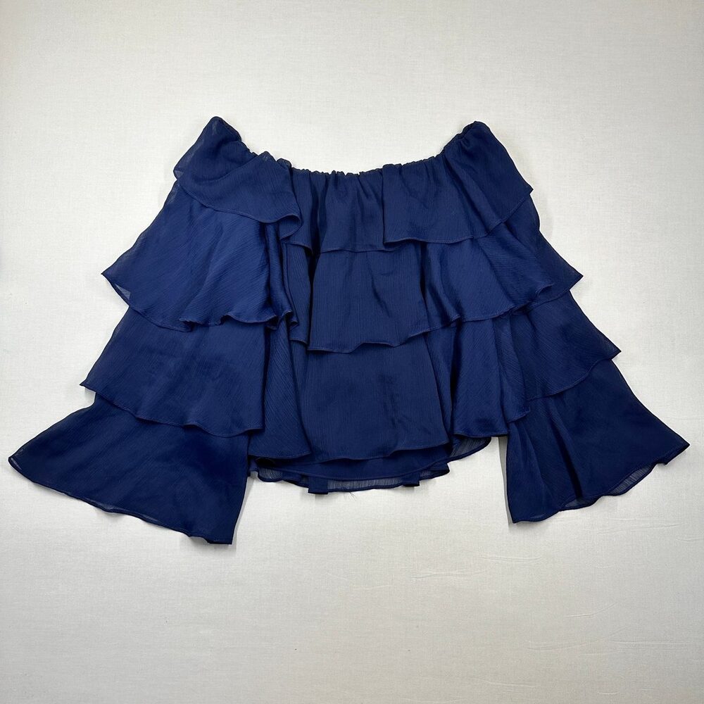 Lovers + Friends Boho Navy Tiered Ruffle Off Shoulder Top M